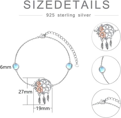 MBSUUH Dream Catcher Bracelet 18K White/Yellow Gold Plated S925 Silver Moonstone/Birthstone Rose Flower Dreamcatcher Jewelry Birthday Gifts for Women Wife Mom in Kuwait