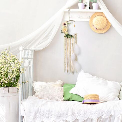 Dremisland Boho Dream Catchers Boho جدار ديكور ريشة الدانتيل الزهور حلم الماسك الأزهار الخضراء الجدار شنقا للفتيات الأطفال الحضانة غرفة نوم جدار ديكور الزفاف الديكور الحلي الحرفية (زهرة القمر) in Kuwait