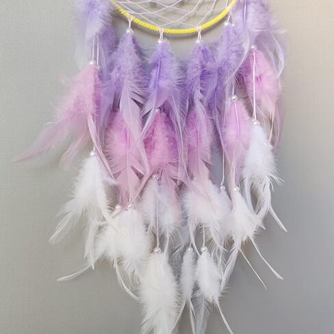 صائدة الاحلام من سويزو، صائد احلام على شكل قمر مع قلادة تركواز، ريشة ارجوانية مصنوعة يدويا لديكور الحائط لغرفة نوم الاطفال والبنات والبالغين، هدية زينة معلقة in Kuwait