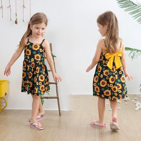 Toddler Summer Dress Dinosaur Spaghetti Strap Backless Sundress Baby Girl Bowknot Birthday Beach Dress in Saudi Arabia