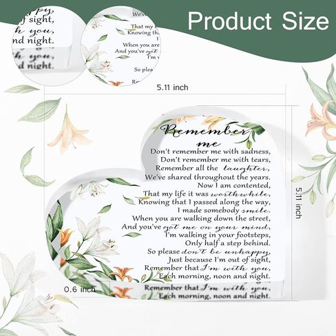 Yookeer Sympathy Gifts Heart Shape Memorial Bereavement Gifts Crystal Acrylic Paperweight Remembrance Decorations Funeral Condolence Memorial Ornaments for Loss of Mother Loved One (Floral Style) in Saudi Arabia