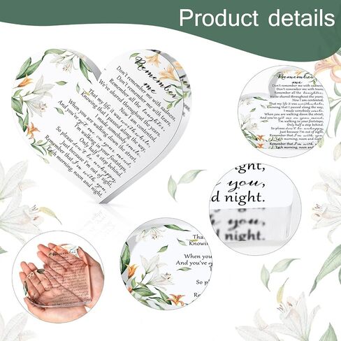 Yookeer Sympathy Gifts Heart Shape Memorial Bereavement Gifts Crystal Acrylic Paperweight Remembrance Decorations Funeral Condolence Memorial Ornaments for Loss of Mother Loved One (Floral Style) in Saudi Arabia