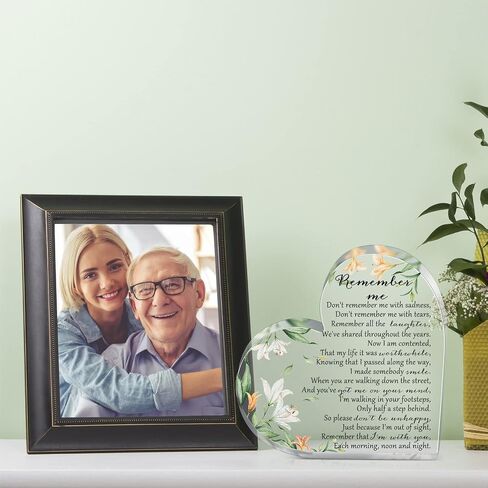Yookeer Sympathy Gifts Heart Shape Memorial Bereavement Gifts Crystal Acrylic Paperweight Remembrance Decorations Funeral Condolence Memorial Ornaments for Loss of Mother Loved One (Floral Style) in Saudi Arabia