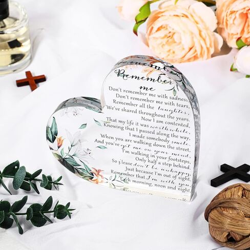 Yookeer Sympathy Gifts Heart Shape Memorial Bereavement Gifts Crystal Acrylic Paperweight Remembrance Decorations Funeral Condolence Memorial Ornaments for Loss of Mother Loved One (Floral Style) in Saudi Arabia