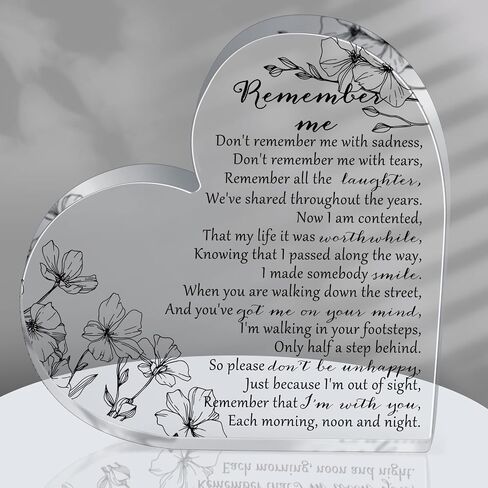 Yookeer Sympathy Gifts Heart Shape Memorial Bereavement Gifts Crystal Acrylic Paperweight Remembrance Decorations Funeral Condolence Memorial Ornaments for Loss of Mother Loved One (Floral Style) in Saudi Arabia