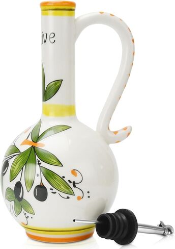 Ceramic Olive Oil Dispenser Bottle 15oz, Hand Painted Olive Oil Bottles for Kitchen, Decorative Stoneware Olive Oil Cruet with Stainless Steel Spout for Oils, Vinegar, Coffee Syrups, Sauces in Saudi Arabia