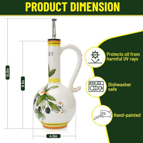 Ceramic Olive Oil Dispenser Bottle 15oz, Hand Painted Olive Oil Bottles for Kitchen, Decorative Stoneware Olive Oil Cruet with Stainless Steel Spout for Oils, Vinegar, Coffee Syrups, Sauces in Saudi Arabia