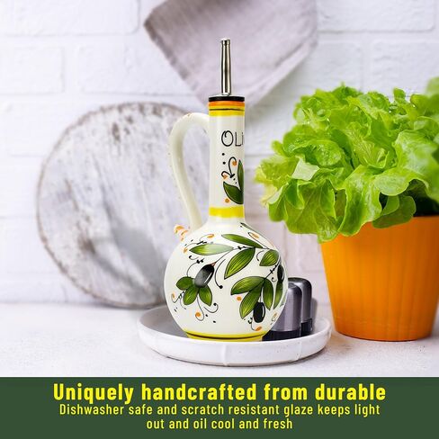 Ceramic Olive Oil Dispenser Bottle 15oz, Hand Painted Olive Oil Bottles for Kitchen, Decorative Stoneware Olive Oil Cruet with Stainless Steel Spout for Oils, Vinegar, Coffee Syrups, Sauces in Saudi Arabia