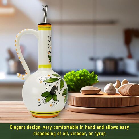 Ceramic Olive Oil Dispenser Bottle 15oz, Hand Painted Olive Oil Bottles for Kitchen, Decorative Stoneware Olive Oil Cruet with Stainless Steel Spout for Oils, Vinegar, Coffee Syrups, Sauces in Saudi Arabia