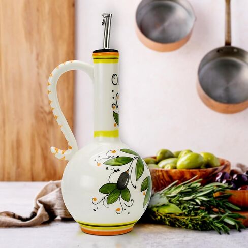 Ceramic Olive Oil Dispenser Bottle 15oz, Hand Painted Olive Oil Bottles for Kitchen, Decorative Stoneware Olive Oil Cruet with Stainless Steel Spout for Oils, Vinegar, Coffee Syrups, Sauces in Saudi Arabia