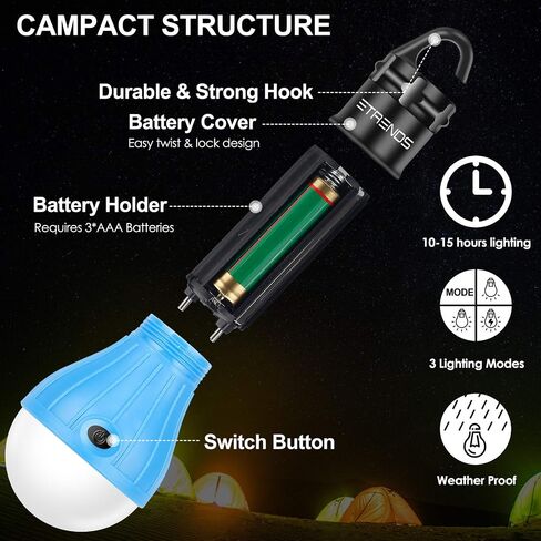 Compact LED Lantern Tent Camp Light Bulb for Camping Hiking Fishing Emergency Lights, Battery Powered Portable Lamp, 4 Count, Batteries Not Included (Black) in Saudi Arabia