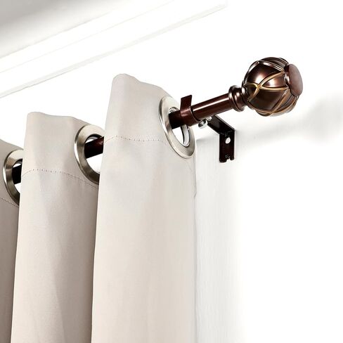 Drapery Curtain Rods for Windows 28 to 48 Inches, Netted Texture Finials, 7/8 Inch Diameter, 33 to 45 Inches, Brown in Kuwait