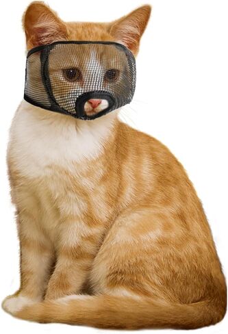 كمامة وينتشوك للقطط لتقليم الأظافر مع شبكة ناعمة مغطاة، تمنع المضغ (XS، أسود) in Kuwait