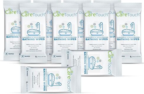 Care Touch Cleaning Wipes - Body Wipes for Adults - No Rinse, Cleansing Shower Wipes - Disposable Bathing Wipes - Great for Camping, Gym and Travel (80 Bath Wipes, 10 pack of 8 Wipes) in Kuwait