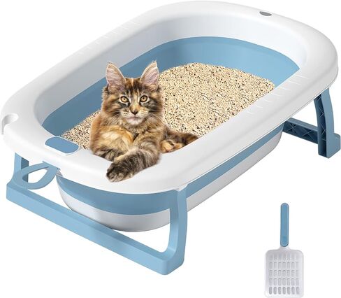 صندوق فضلات القطط الكبير جدًا من GKOKG للقطط الكبيرة، صندوق فضلات قابل للطي مع مغرفة فضلات غير لاصقة، صندوق فضلات القطط سعة 18 جالون لعائلة القطط الكبيرة، صندوق فضلات الساق قابل للطي وسهل التنظيف in Kuwait