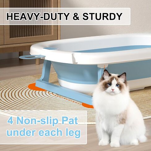 صندوق فضلات القطط الكبير جدًا من GKOKG للقطط الكبيرة، صندوق فضلات قابل للطي مع مغرفة فضلات غير لاصقة، صندوق فضلات القطط سعة 18 جالون لعائلة القطط الكبيرة، صندوق فضلات الساق قابل للطي وسهل التنظيف in Kuwait