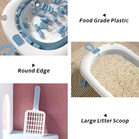 صندوق فضلات القطط الكبير جدًا من GKOKG للقطط الكبيرة، صندوق فضلات قابل للطي مع مغرفة فضلات غير لاصقة، صندوق فضلات القطط سعة 18 جالون لعائلة القطط الكبيرة، صندوق فضلات الساق قابل للطي وسهل التنظيف in Kuwait