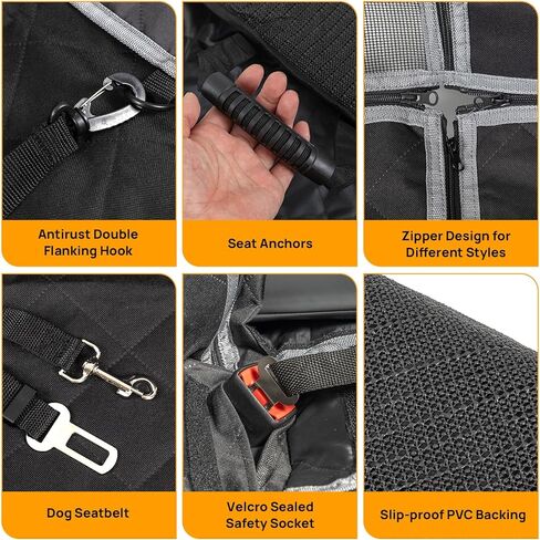 Dog Car Seat Cover for Back Seat. Dog Hammock for Cars - Waterproof Pet Seat Cover for Trucks and SUVs, Nonslip and Durable - Black, Standard in Kuwait