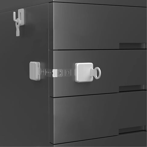 Child Safety Strap Locks (2 Pack) Baby Proof Cabinet Latches with Keys, for Fridge, Cabinets, Drawers, Dishwasher, Toilet, 3M Adhesive No Drilling, Easy Installation (Clear-White) in Kuwait