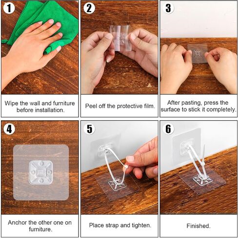 Pack of 26 No Drilling Furniture Anchors, Self-Adhesive Furniture Anchors on the Wall for Baby Safety with Nylon Straps Furniture Fixings for Cupboards Wardrobe Bookshelf Chest of Drawers in Saudi Arabia