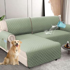 H.VERSAILTEX أغطية أريكة مقاومة للماء بنسبة 100% للأريكة المقسمة، أغطية أريكة مكونة من قطعتين، غطاء أريكة مقسم على شكل حرف L للكلاب غير قابل للانزلاق (غطاء صالة كرسي يمين + غطاء أريكة بمقعدين، حليب جوز الهند) in Kuwait