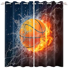 renaiss حرق كرة السلة نافذة الستائر البرق كرة السلة نافذة العلاجات المياه لهب ضبابي ستائر التعتيم للبنين فتاة المراهقين غرفة نوم غرفة اللعب الديكور ديكور المنزل 53x84 بوصة × 2 لوحات in Kuwait
