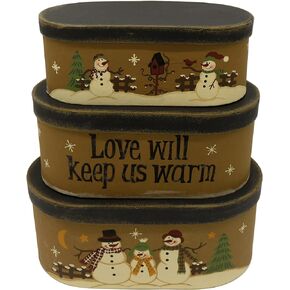 CVHOMEDECO. Primitives Rustic Oval “Bless Our home" Cardboard Nesting Boxes, Large 9-3/4 x 5-1/2 x 4 Inch, Set of 3.