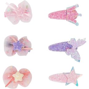 مشابك شعر للفتيات الصغيرات اللامعة من Hot & Sattion، مشابك تاج غير قابلة للانزلاق من الشيفون للفتيات والأطفال الصغار وإكسسوارات الشعر (6 عبوات) in Kuwait