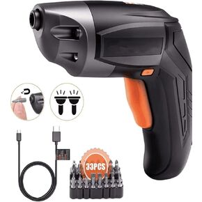 مفك براغي لاسلكي، مفك براغي كهربائي قابل لإعادة الشحن 3.6 فولت 2000 مللي أمبير في الساعة بطارية ليثيوم أيون مع 33 قطعة مجموعة لقم لولبية مجانية، شحن USB مع اثنين من مصابيح LED باللون الأسود - SDP70DC in Kuwait