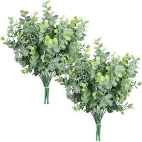 Rinlong Artificial 6Pcs Faux Eucalyptus Leaves Stems Spray Fake Plants Indoor Eucalyptus Branches Artificial Greenery Faux Plants for Farmhouse Bathroom Office Decor