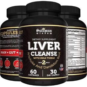 SOLOMON WISDOM Liver Cleanse Dietary Supplement with Milk Thistle, Artichoke & Dandelion Root - Liver Detox & Repair Formula for Toxin Removal, Support & Normal Function - 60 Liver Aid Capsules in Saudi Arabia