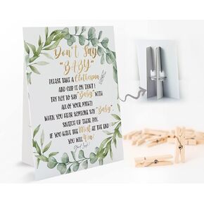 Don't Say Baby Baby Shower Game, Don't Say Baby Sign(Sign 8x11 Inch), Leafy, 1 Standing Sign + 50 Clothespins(ds08) in Kuwait