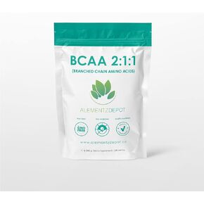 AlementzDepot BCAA 2:1:1 (الأحماض الأمينية المتفرعة السلسلة) (500 جرام - 1.1 رطل) - مسحوق BCAA بدون نكهة - مسحوق الأحماض الأمينية - BCAA قبل التمرين - مكملات بناء العضلات in Kuwait