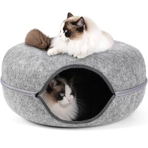 Cat Tunnel,Peekaboo Cat Cave Bed for Indoor Cats,Bininl Cat Donut Tunnel for Pet Cat House,Detachable Round Cat Felt & Washable Interior Cat Play Tunnel (20 Inch, Dark Grey)