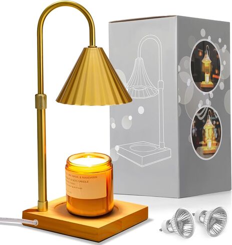 مصباح تدفئة الشموع من بيستمال، جهاز ذوبان شموع كهربائية ذهبية فاتحة قابلة للتعتيم مع مؤقت، جهاز تدفئة فانوس الشمع قابل للتعديل مع لمبتين للشمع المعطر وديكور المنزل in Kuwait