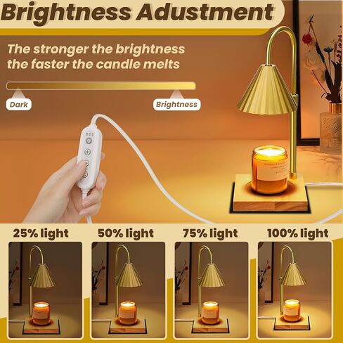 مصباح تدفئة الشموع من بيستمال، جهاز ذوبان شموع كهربائية ذهبية فاتحة قابلة للتعتيم مع مؤقت، جهاز تدفئة فانوس الشمع قابل للتعديل مع لمبتين للشمع المعطر وديكور المنزل in Kuwait
