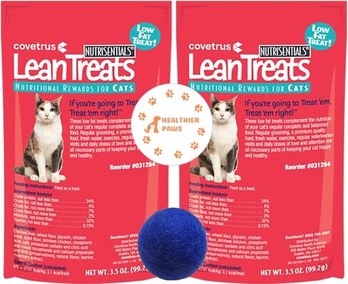 مكافآت غذائية للقطط من هيلث باوز لين تريتس، ​​عبوة مكونة من قطعتين، ملصق بوزن 3.5 أونصة ولعبة قطيفة على شكل كرة قطيفة ملونة in Kuwait