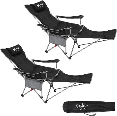 #WEJOY 2-in-1 Camping Chair Reclining, Lightweight Folding Camping Chair with Adjustable Backrest & Footrest, Camping Lounge Chair with Headrest, Cup Holder, Storage Bag, for Beach, Lawn, 2 Pack in Saudi Arabia