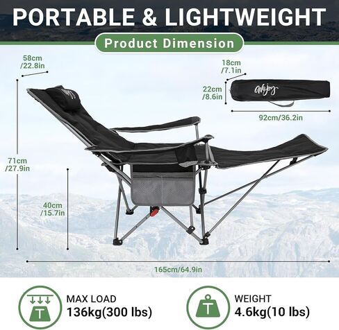 #WEJOY 2-in-1 Camping Chair Reclining, Lightweight Folding Camping Chair with Adjustable Backrest & Footrest, Camping Lounge Chair with Headrest, Cup Holder, Storage Bag, for Beach, Lawn, 2 Pack in Saudi Arabia
