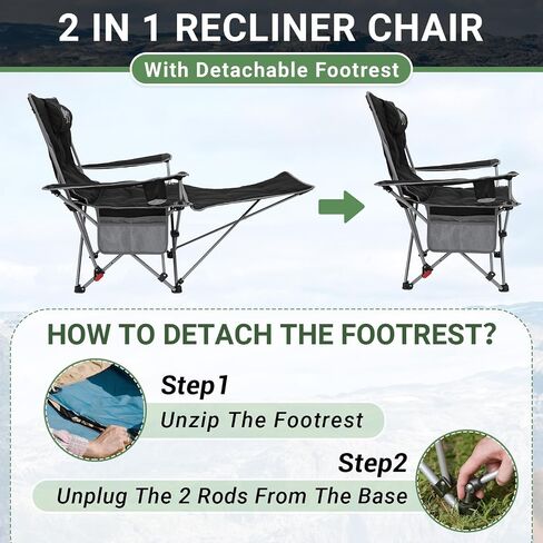 #WEJOY 2-in-1 Camping Chair Reclining, Lightweight Folding Camping Chair with Adjustable Backrest & Footrest, Camping Lounge Chair with Headrest, Cup Holder, Storage Bag, for Beach, Lawn, 2 Pack in Saudi Arabia