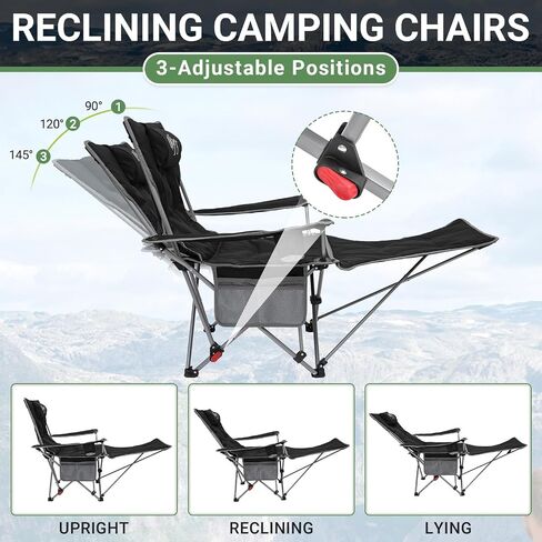 #WEJOY 2-in-1 Camping Chair Reclining, Lightweight Folding Camping Chair with Adjustable Backrest & Footrest, Camping Lounge Chair with Headrest, Cup Holder, Storage Bag, for Beach, Lawn, 2 Pack in Saudi Arabia