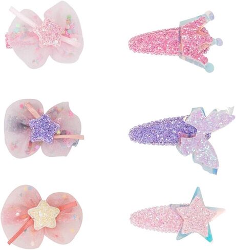 مشابك شعر للفتيات الصغيرات اللامعة من Hot & Sattion، مشابك تاج غير قابلة للانزلاق من الشيفون للفتيات والأطفال الصغار وإكسسوارات الشعر (6 عبوات) in Kuwait