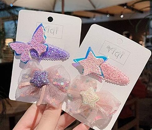 مشابك شعر للفتيات الصغيرات اللامعة من Hot & Sattion، مشابك تاج غير قابلة للانزلاق من الشيفون للفتيات والأطفال الصغار وإكسسوارات الشعر (6 عبوات) in Kuwait