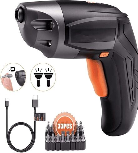 مفك براغي لاسلكي، مفك براغي كهربائي قابل لإعادة الشحن 3.6 فولت 2000 مللي أمبير في الساعة بطارية ليثيوم أيون مع 33 قطعة مجموعة لقم لولبية مجانية، شحن USB مع اثنين من مصابيح LED باللون الأسود - SDP70DC in Kuwait