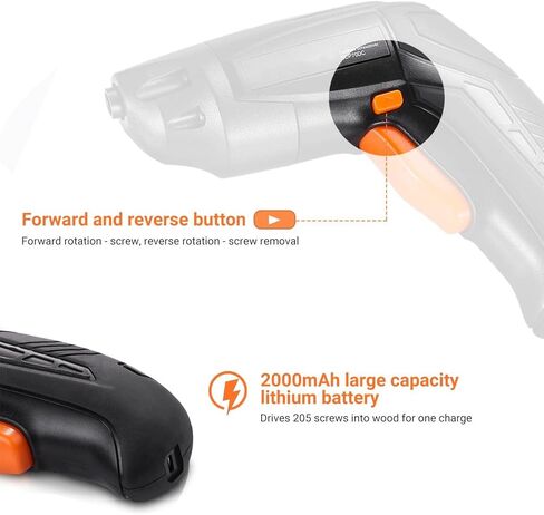 مفك براغي لاسلكي، مفك براغي كهربائي قابل لإعادة الشحن 3.6 فولت 2000 مللي أمبير في الساعة بطارية ليثيوم أيون مع 33 قطعة مجموعة لقم لولبية مجانية، شحن USB مع اثنين من مصابيح LED باللون الأسود - SDP70DC in Kuwait