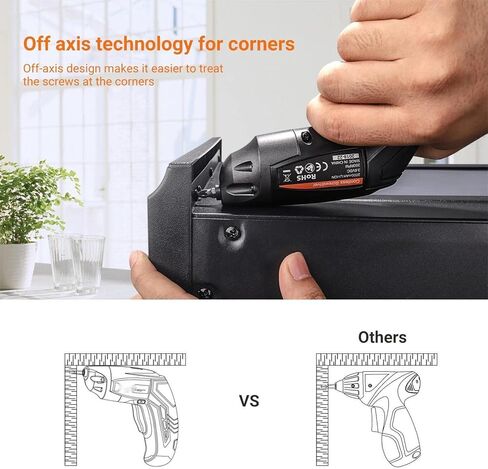 مفك براغي لاسلكي، مفك براغي كهربائي قابل لإعادة الشحن 3.6 فولت 2000 مللي أمبير في الساعة بطارية ليثيوم أيون مع 33 قطعة مجموعة لقم لولبية مجانية، شحن USB مع اثنين من مصابيح LED باللون الأسود - SDP70DC in Kuwait