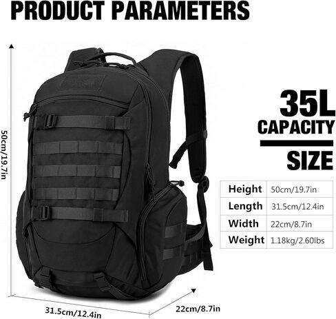 حقائب ظهر تكتيكية من Mardingtop 35L حقائب ظهر تكتيكية للمشي لمسافات طويلة للتخييم والمشي لمسافات طويلة والسفر العسكري للدراجات النارية (مع غطاء للمطر) in Kuwait