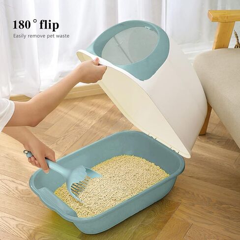 توب مارت صندوق فضلات القطط مع غطاء، صندوق فضلات مغطى قابل للطي، صندوق فضلات مغلق مضاد للرذاذ للقطط الصغيرة، صندوق فضلات بغطاء راس مع مغرفة فضلات القطط، فلتر كربوني، تحكم في الرائحة in Kuwait