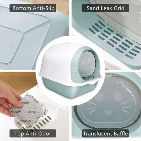 توب مارت صندوق فضلات القطط مع غطاء، صندوق فضلات مغطى قابل للطي، صندوق فضلات مغلق مضاد للرذاذ للقطط الصغيرة، صندوق فضلات بغطاء راس مع مغرفة فضلات القطط، فلتر كربوني، تحكم في الرائحة in Kuwait