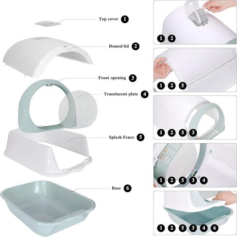 توب مارت صندوق فضلات القطط مع غطاء، صندوق فضلات مغطى قابل للطي، صندوق فضلات مغلق مضاد للرذاذ للقطط الصغيرة، صندوق فضلات بغطاء راس مع مغرفة فضلات القطط، فلتر كربوني، تحكم في الرائحة in Kuwait